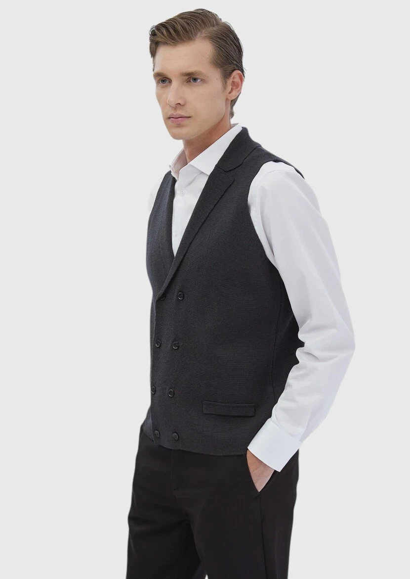 Hard Coal Regular Fit Butterfly Collar Casual Knitting Knit Vest - 3