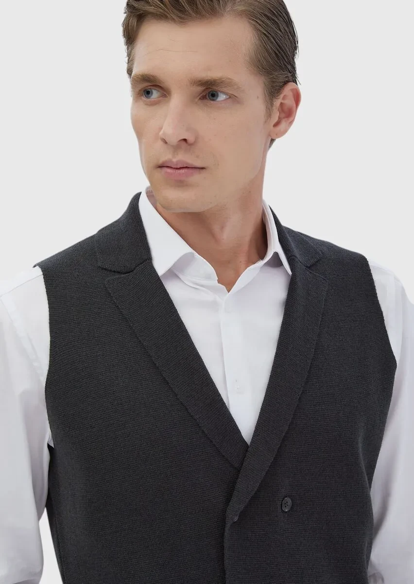 Hard Coal Regular Fit Butterfly Collar Casual Knitting Knit Vest - 4