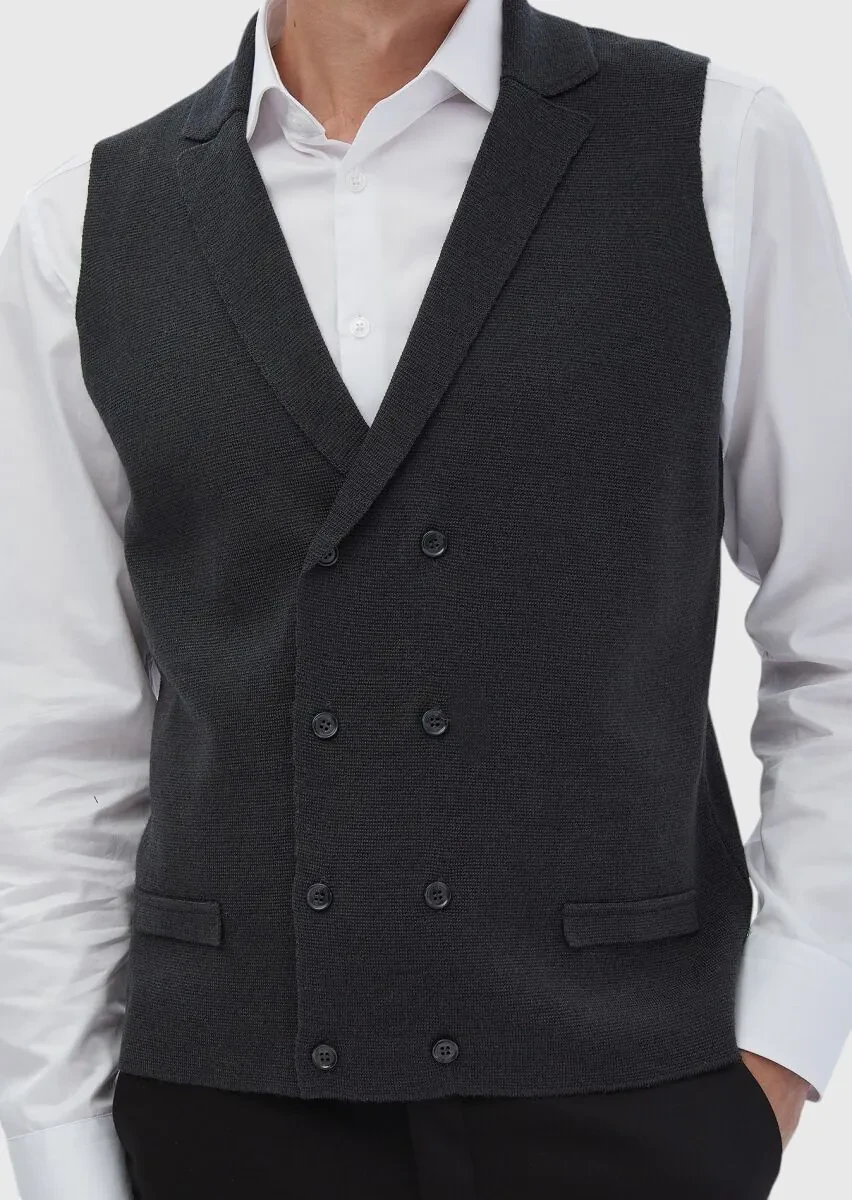 Hard Coal Regular Fit Butterfly Collar Casual Knitting Knit Vest - 5