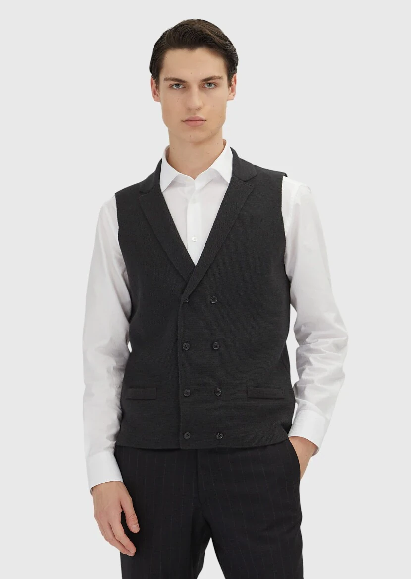 Hard Coal Regular Fit Butterfly Collar Casual Knitting Knit Vest - RAMSEY