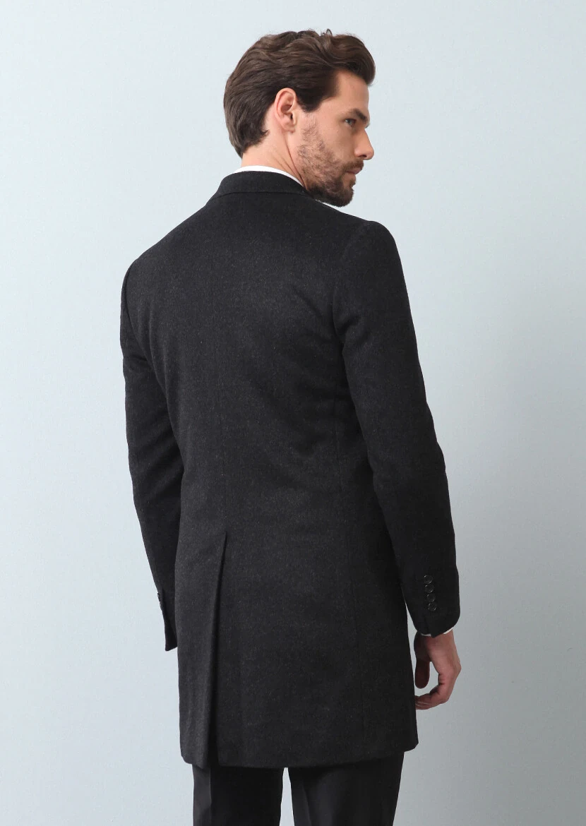 Hard Coal Regular Fit Butterfly Collar Classical Weaving Overcoat - 5