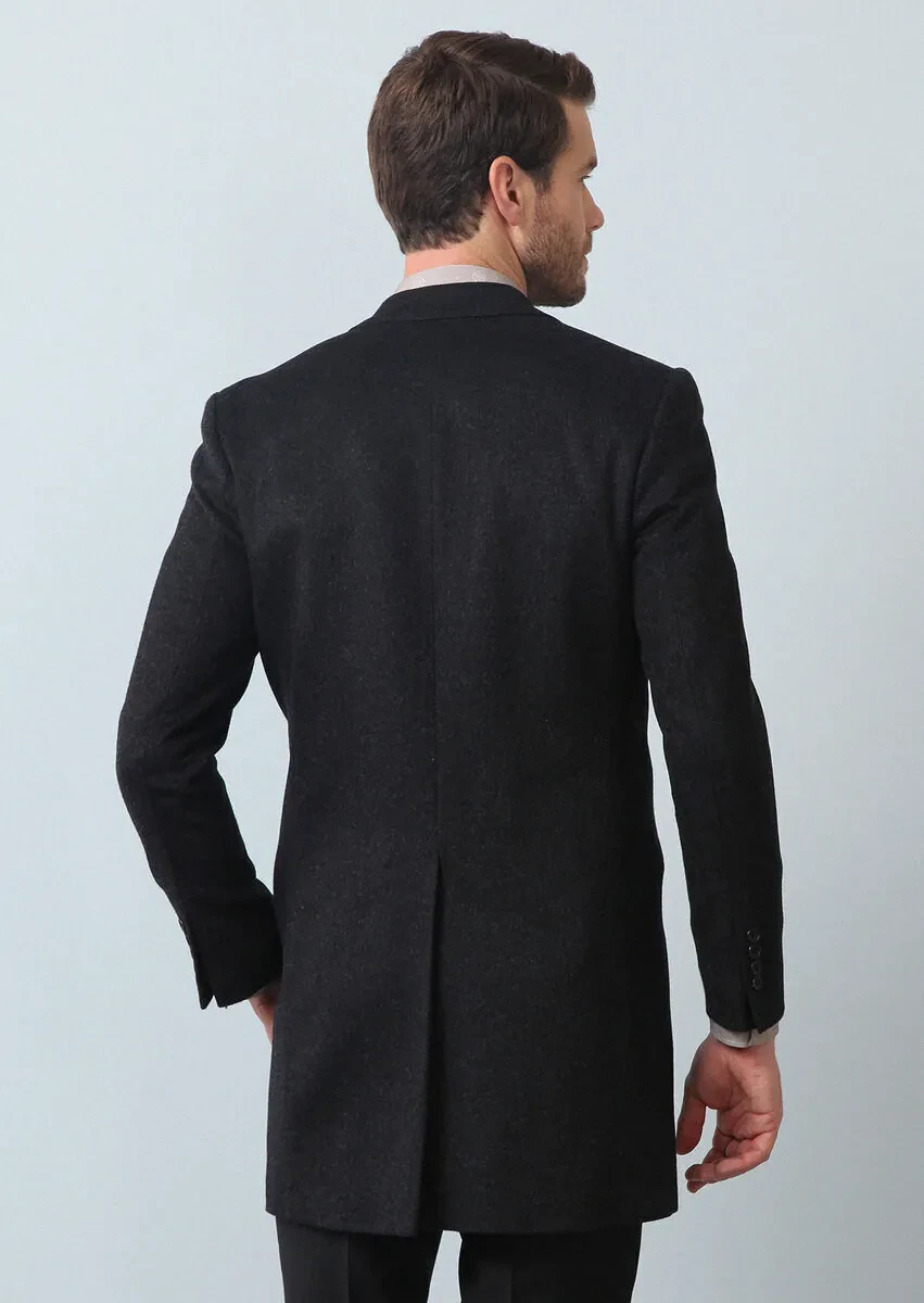 Hard Coal Regular Fit Butterfly Collar Classical Weaving Overcoat - 4