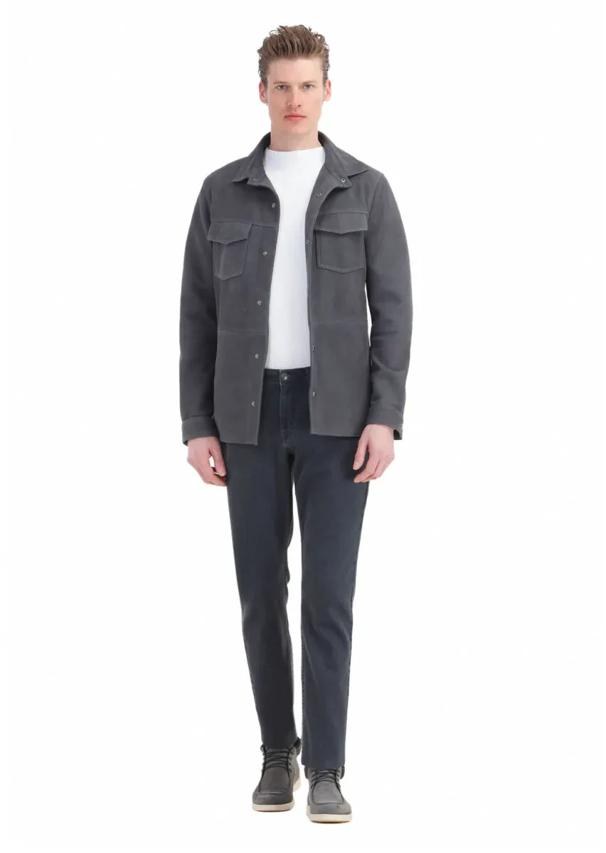 Hard Coal Regular Fit Shirt Collar Casual Suede Leather Coat - 2