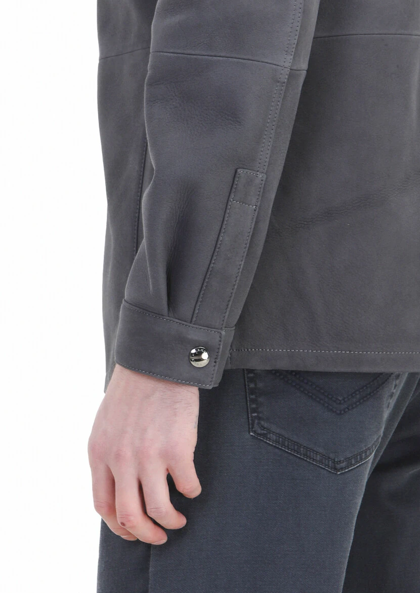 Hard Coal Regular Fit Shirt Collar Casual Suede Leather Coat - 7