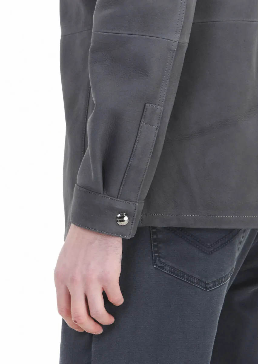 Hard Coal Regular Fit Shirt Collar Casual Suede Leather Coat - 7