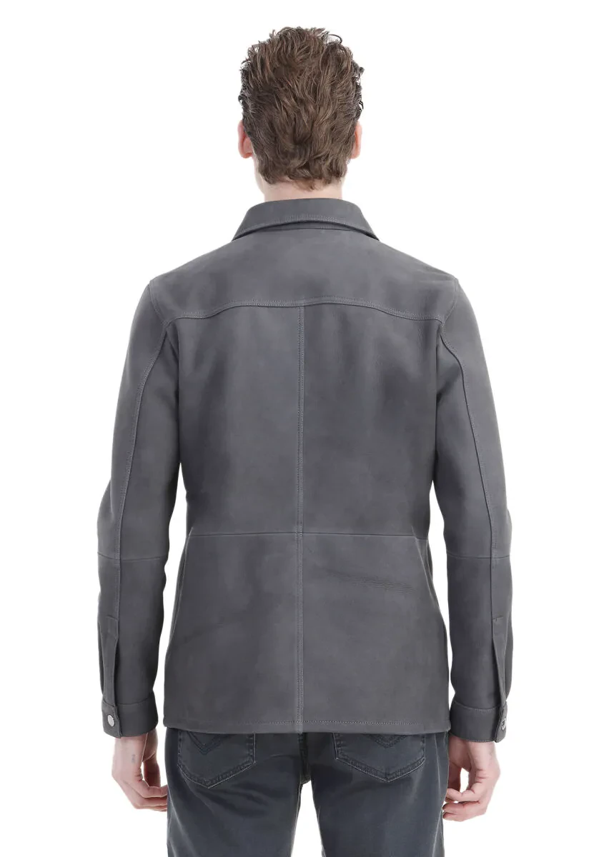 Hard Coal Regular Fit Shirt Collar Casual Suede Leather Coat - 8