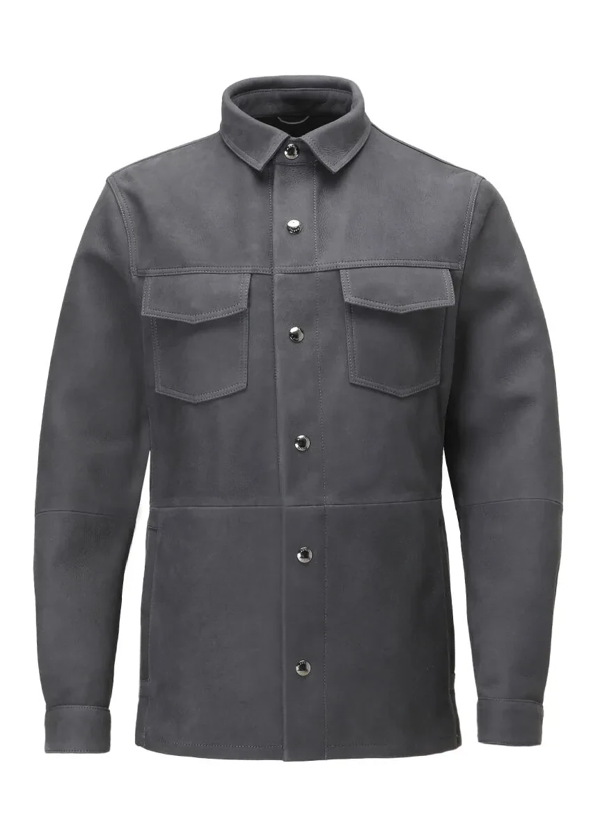 Hard Coal Regular Fit Shirt Collar Casual Suede Leather Coat - 9