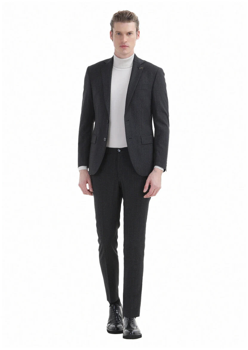 Hard Coal Striped Modern Fit Wool Blended Suit - RAMSEY