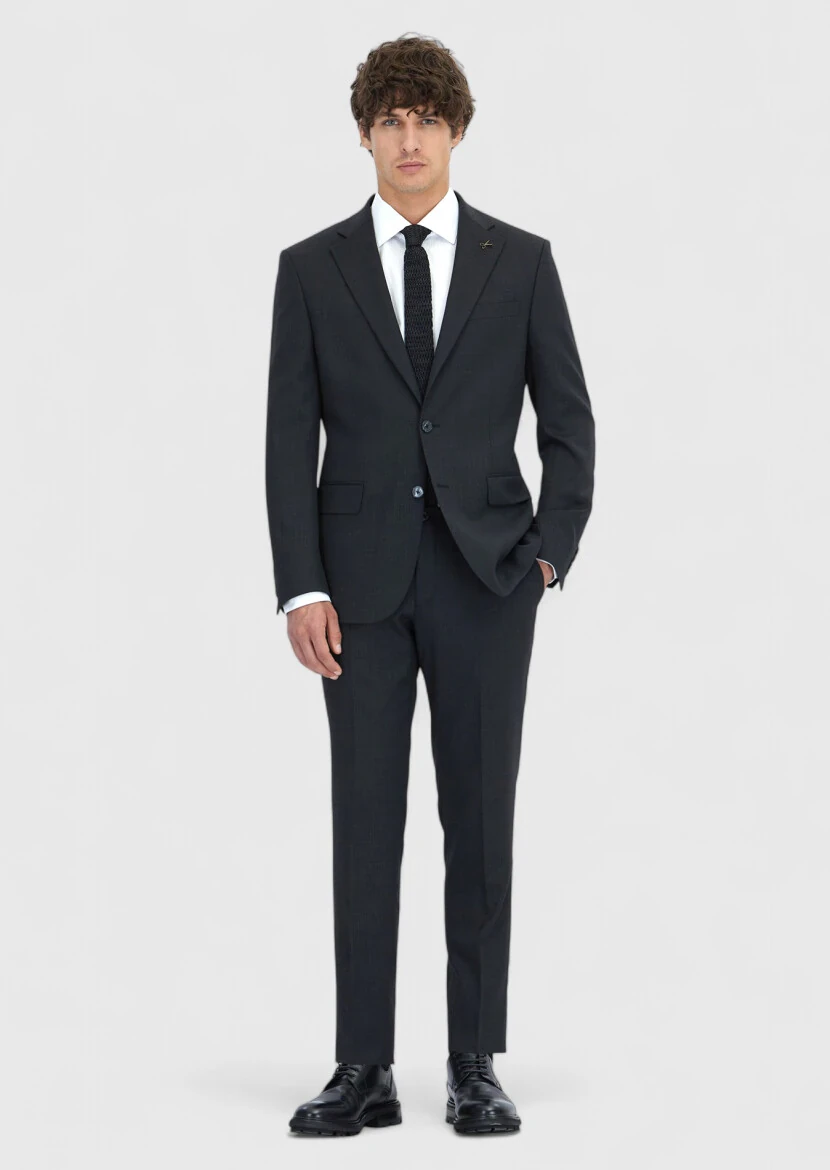 Hard Coal Striped Modern Fit Wool Blended Suit - RAMSEY