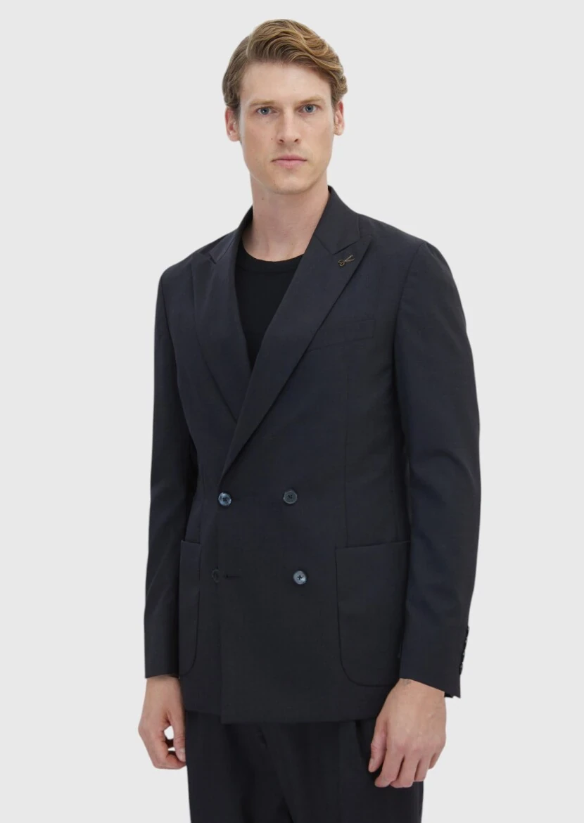 Hard Coal Striped Oversize Fit 100% Wool Suit - 1