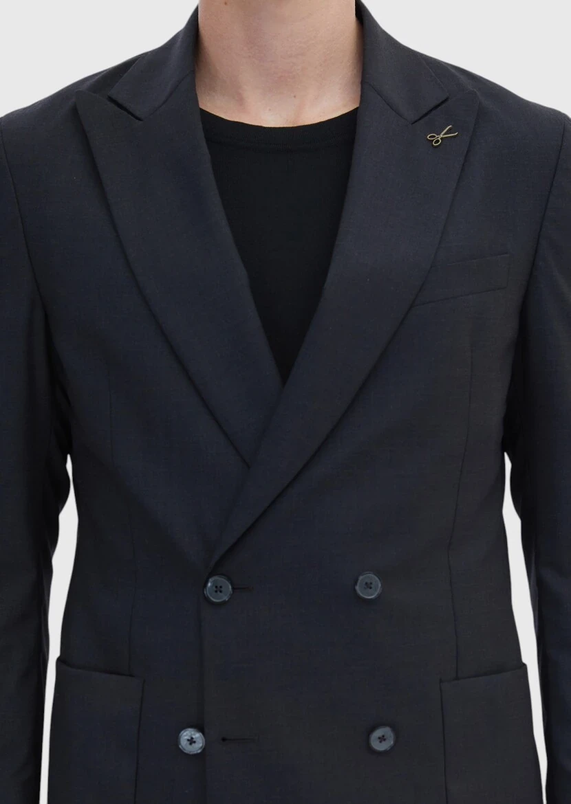 Hard Coal Striped Oversize Fit 100% Wool Suit - 4