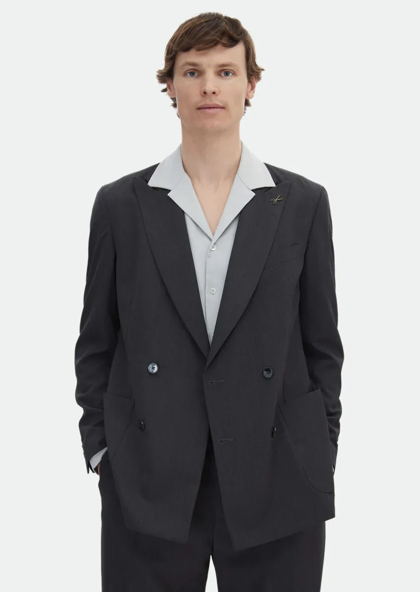 Hard Coal Striped Oversize Fit Silk Blended Suit - 1