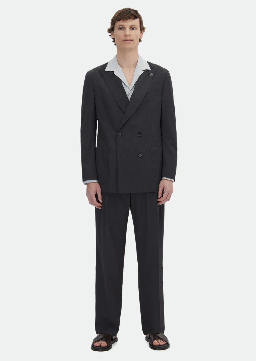 Hard Coal Striped Oversize Fit Silk Blended Suit - 2