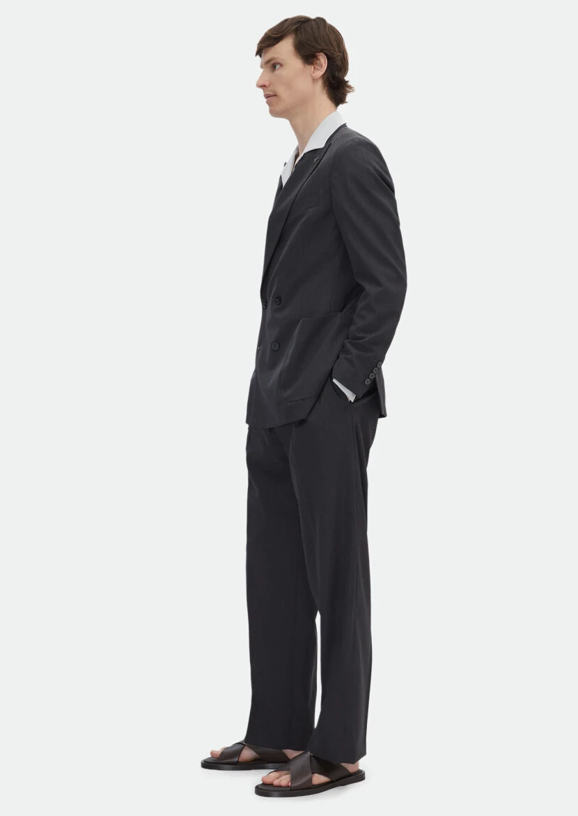 Hard Coal Striped Oversize Fit Silk Blended Suit - 3