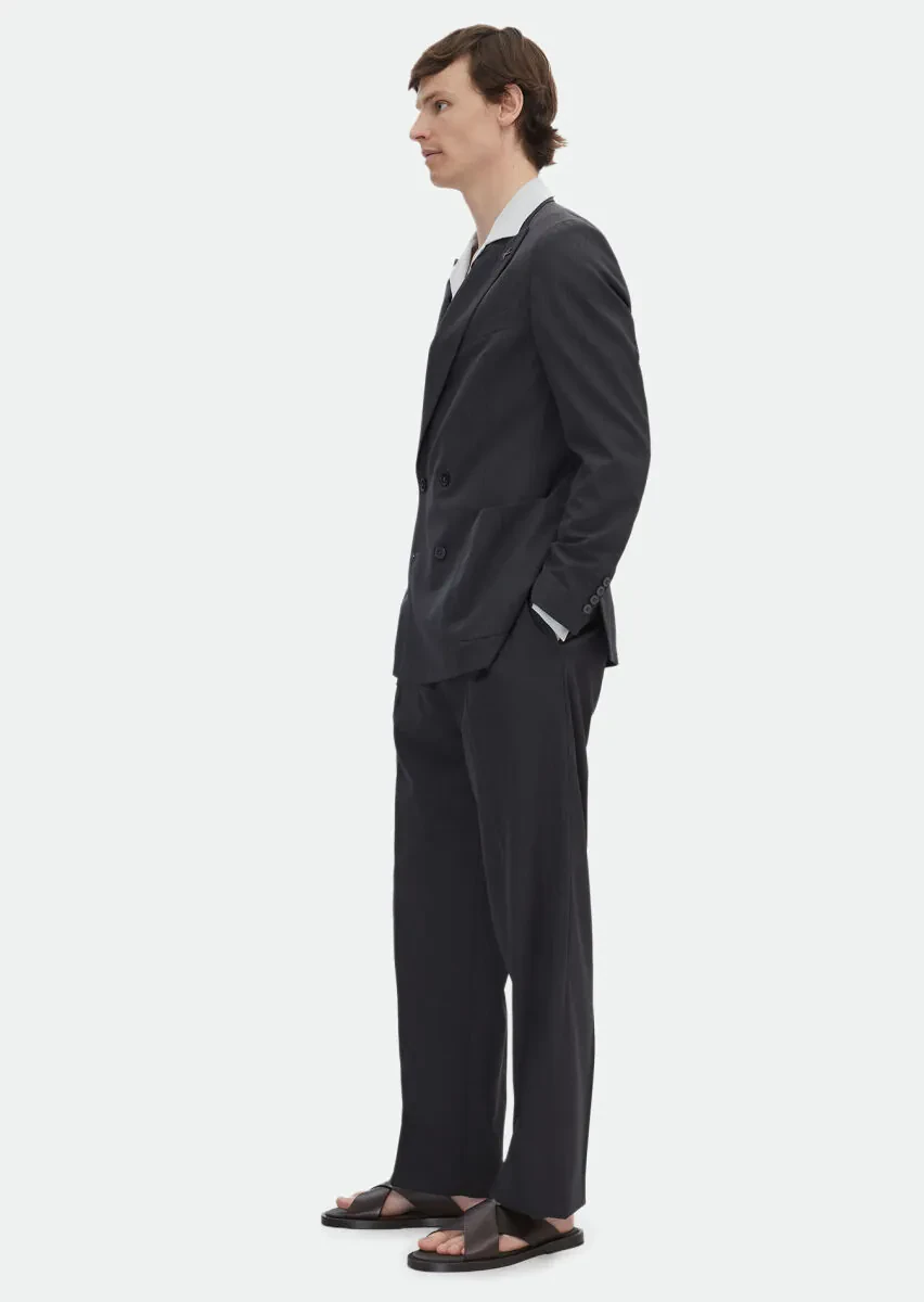 Hard Coal Striped Oversize Fit Silk Blended Suit - 3