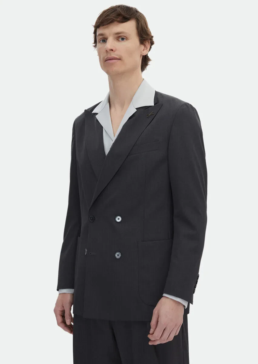 Hard Coal Striped Oversize Fit Silk Blended Suit - 4