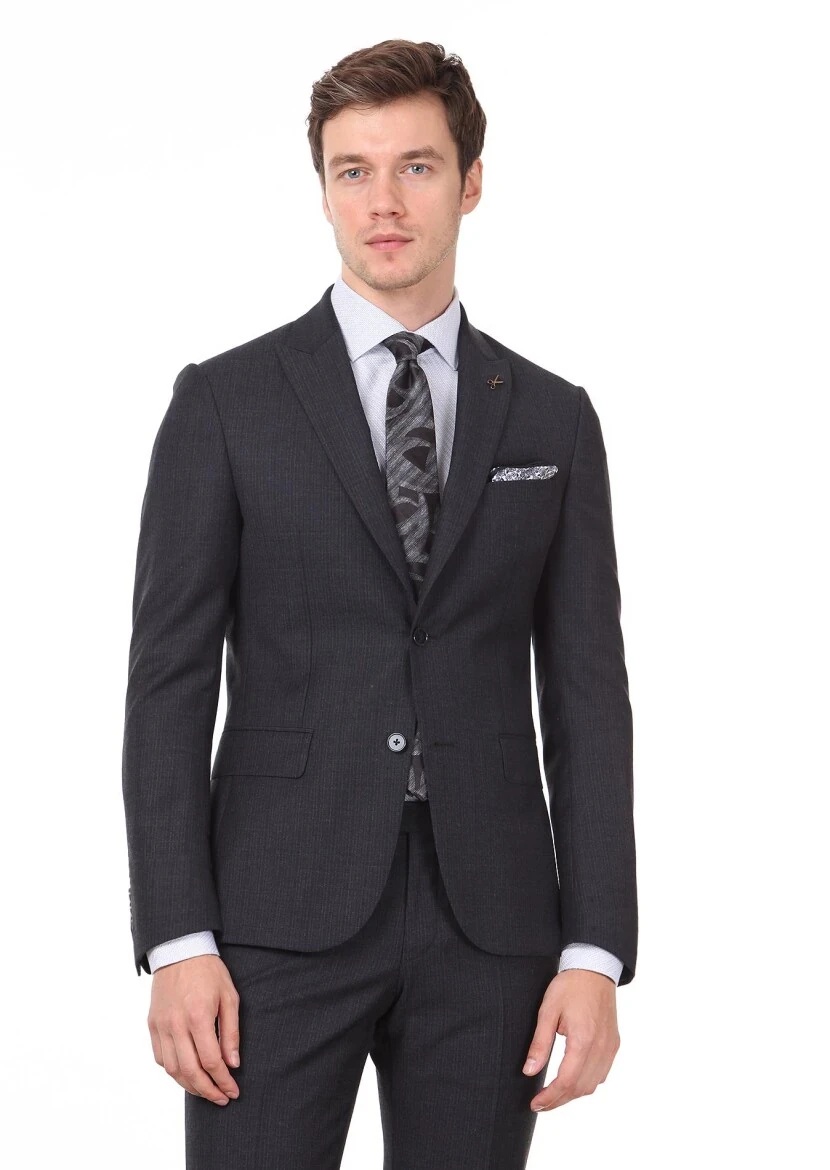 Hard Coal Striped Regular Fit 100% Wool Suit - 1