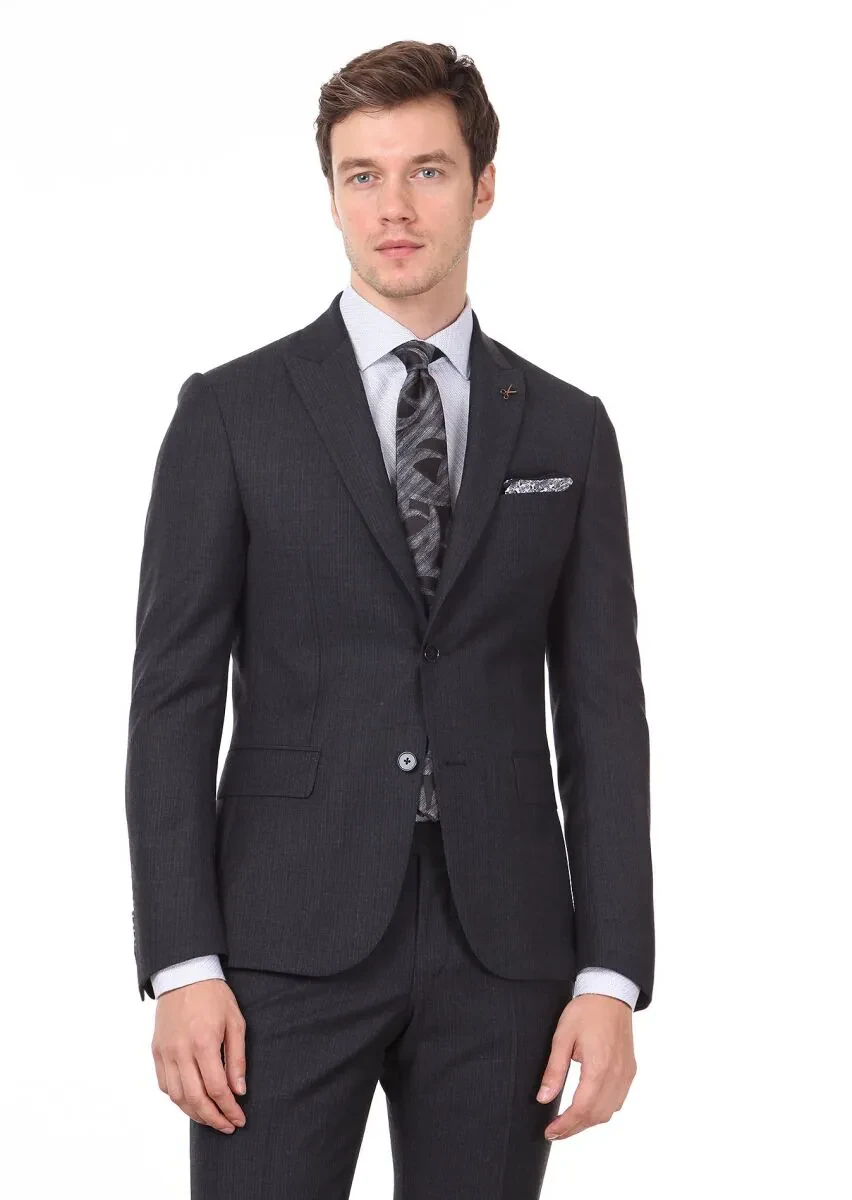 Hard Coal Striped Regular Fit 100% Wool Suit - 1