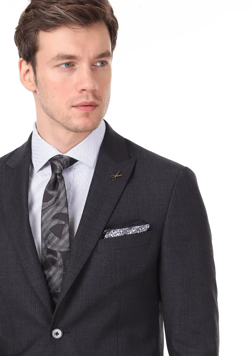 Hard Coal Striped Regular Fit 100% Wool Suit - 2