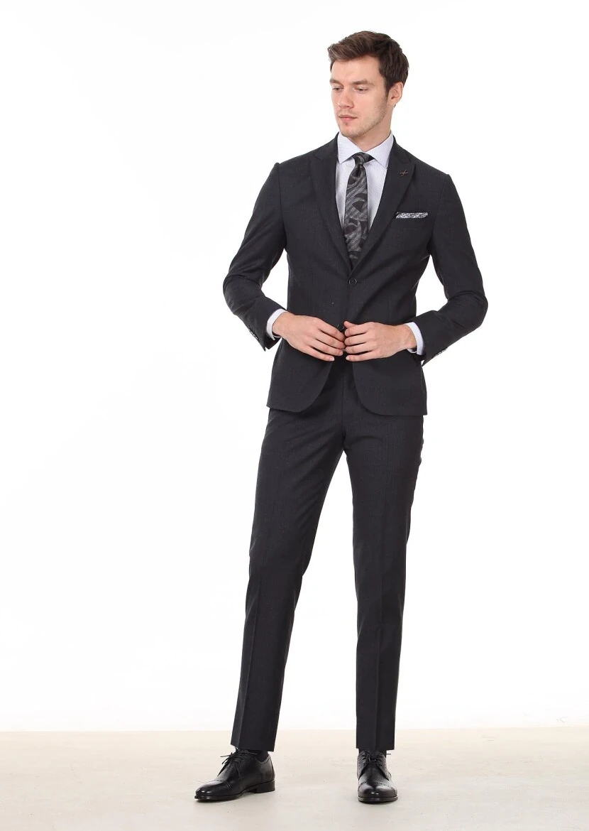 Hard Coal Striped Regular Fit 100% Wool Suit - 3