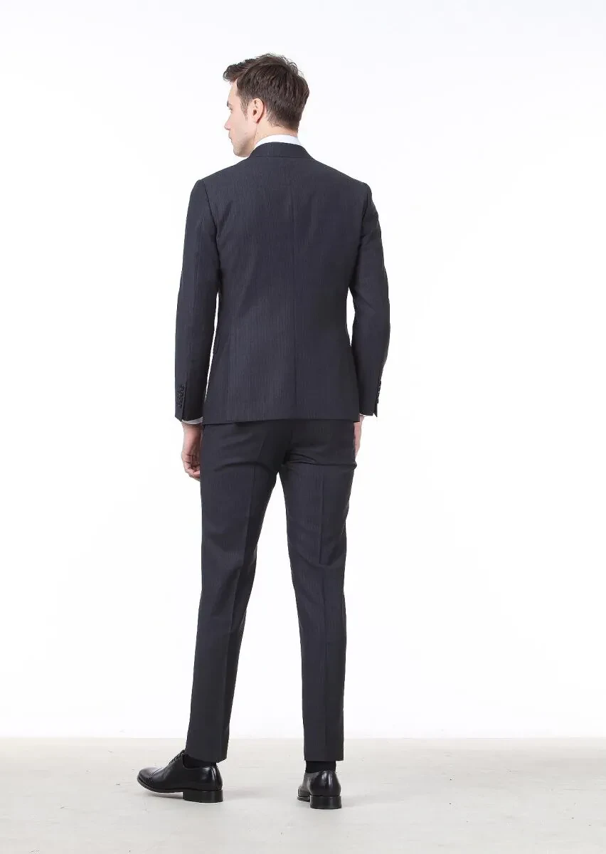 Hard Coal Striped Regular Fit 100% Wool Suit - 4