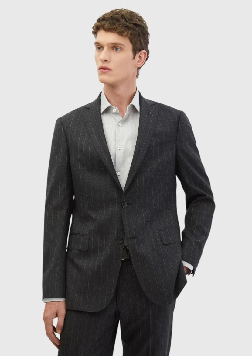 Hard Coal Striped Regular Fit 100% Wool Suit - RAMSEY