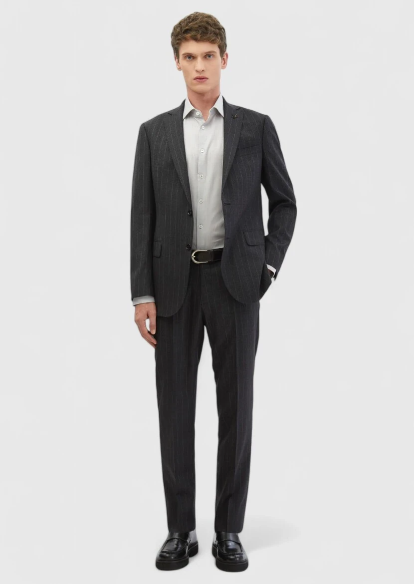 Hard Coal Striped Regular Fit 100% Wool Suit - RAMSEY