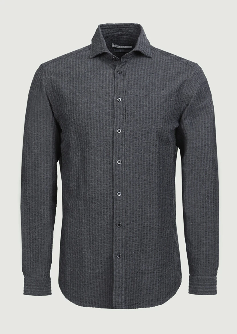 Hard Coal Striped Regular Fit Weaving Casual 100% Cotton Shirt - 6