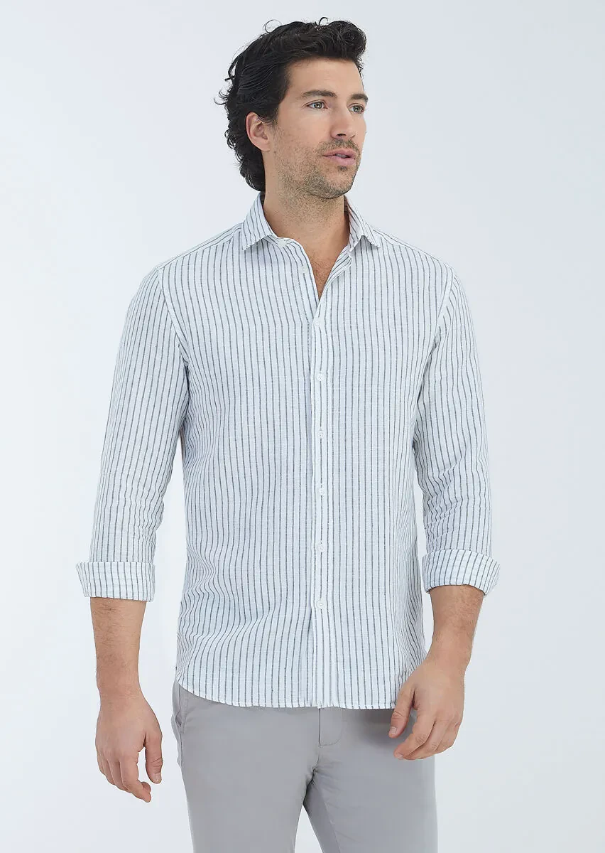 Hard Coal Striped Regular Fit Weaving Casual Cotton Blended Shirt - 2