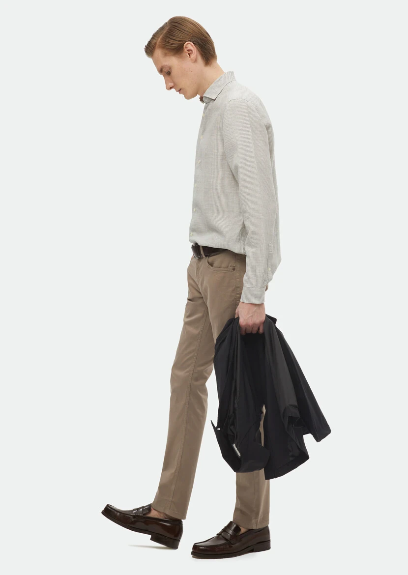 Hard Coal Striped Regular Fit Weaving Casual Linen Blended Shirt - RAMSEY