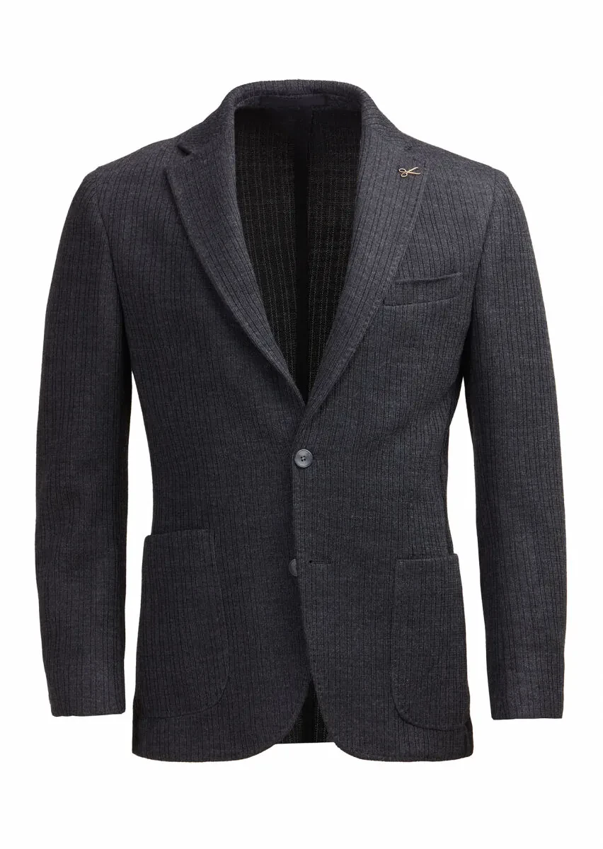 Hard Coal Striped Shirt Shoulder Slim Fit Wool Blended Jacket - 1