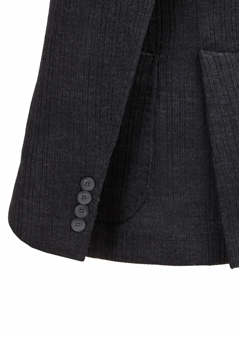 Hard Coal Striped Shirt Shoulder Slim Fit Wool Blended Jacket - 4