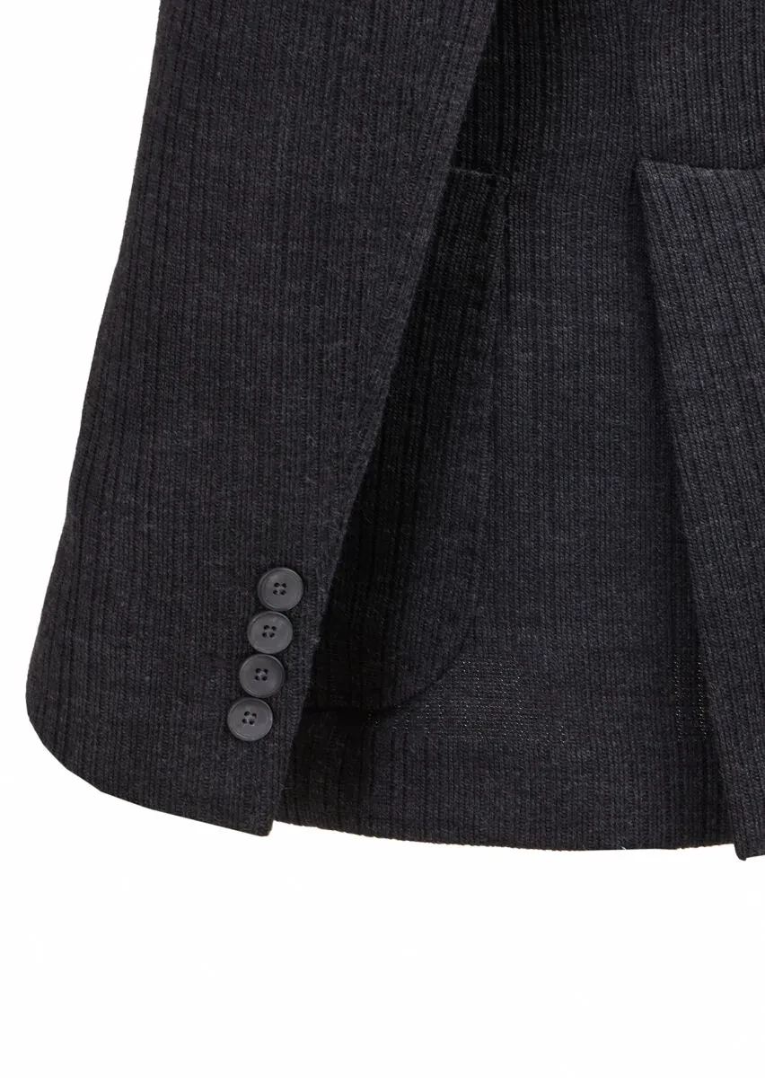 Hard Coal Striped Shirt Shoulder Slim Fit Wool Blended Jacket - 4