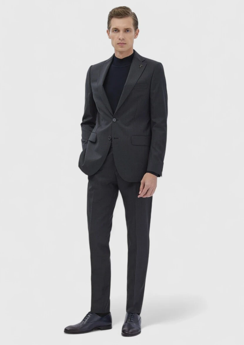 Hard Coal Striped Thin&Taller Slim Fit 100% Wool Suit - RAMSEY