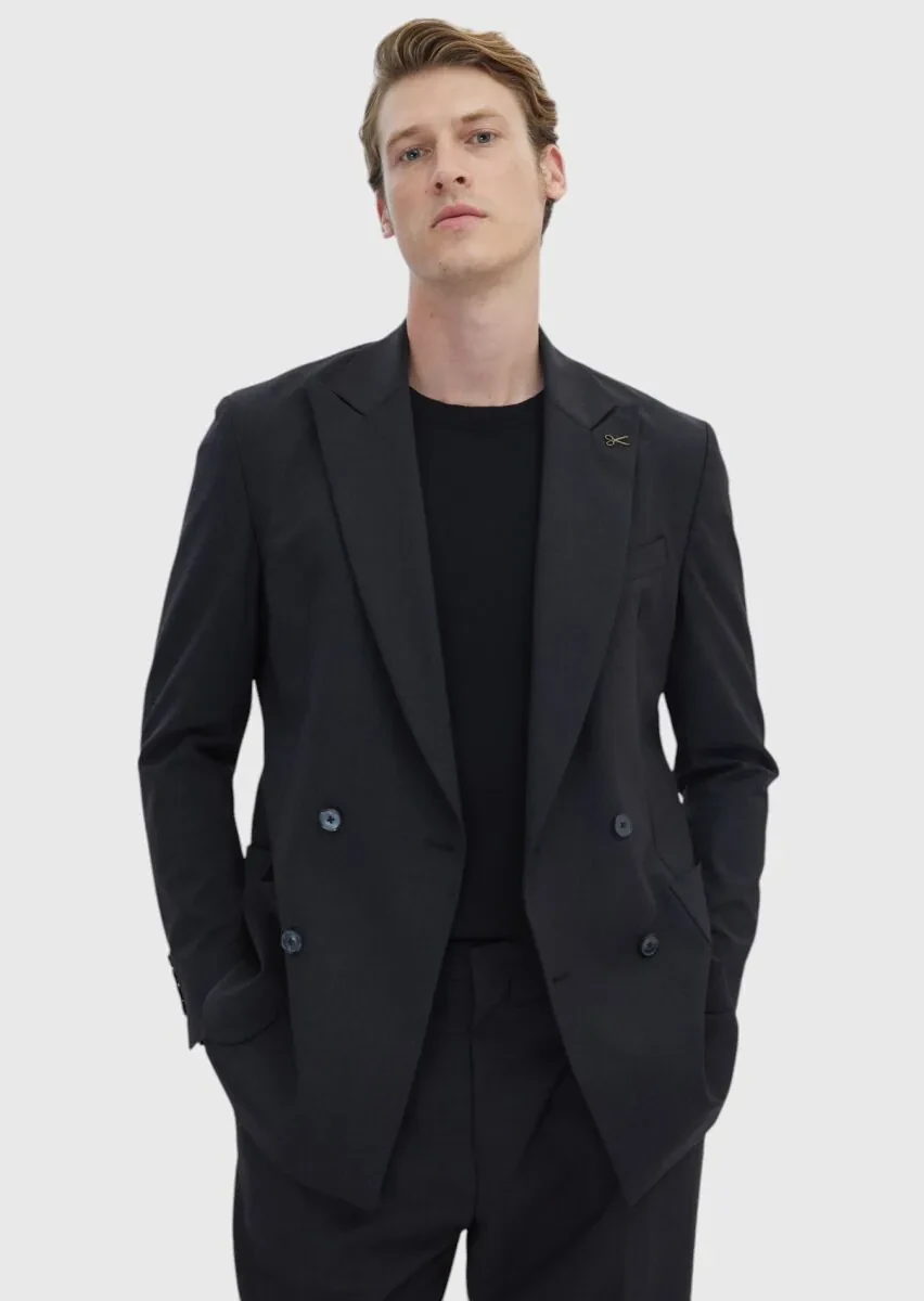 Hard Coal Striped Zerogravity Slim Fit Wool Blended Suit - 1