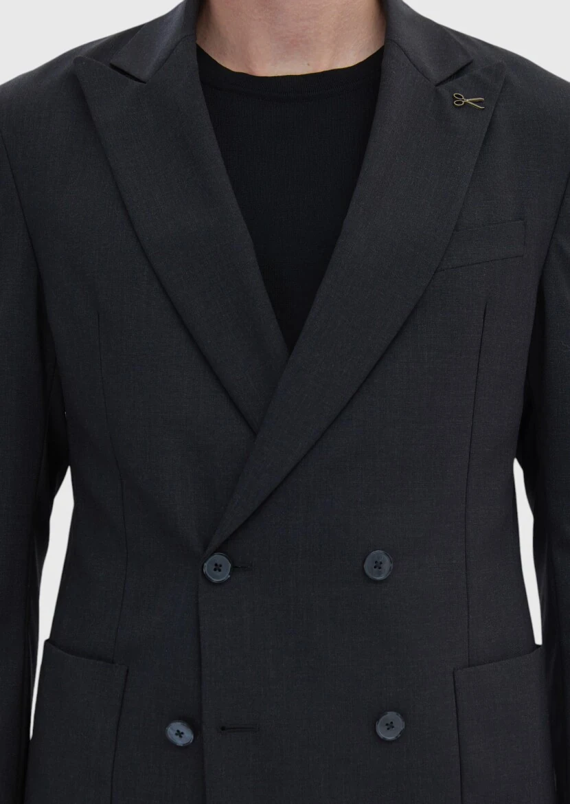 Hard Coal Striped Zerogravity Slim Fit Wool Blended Suit - 4