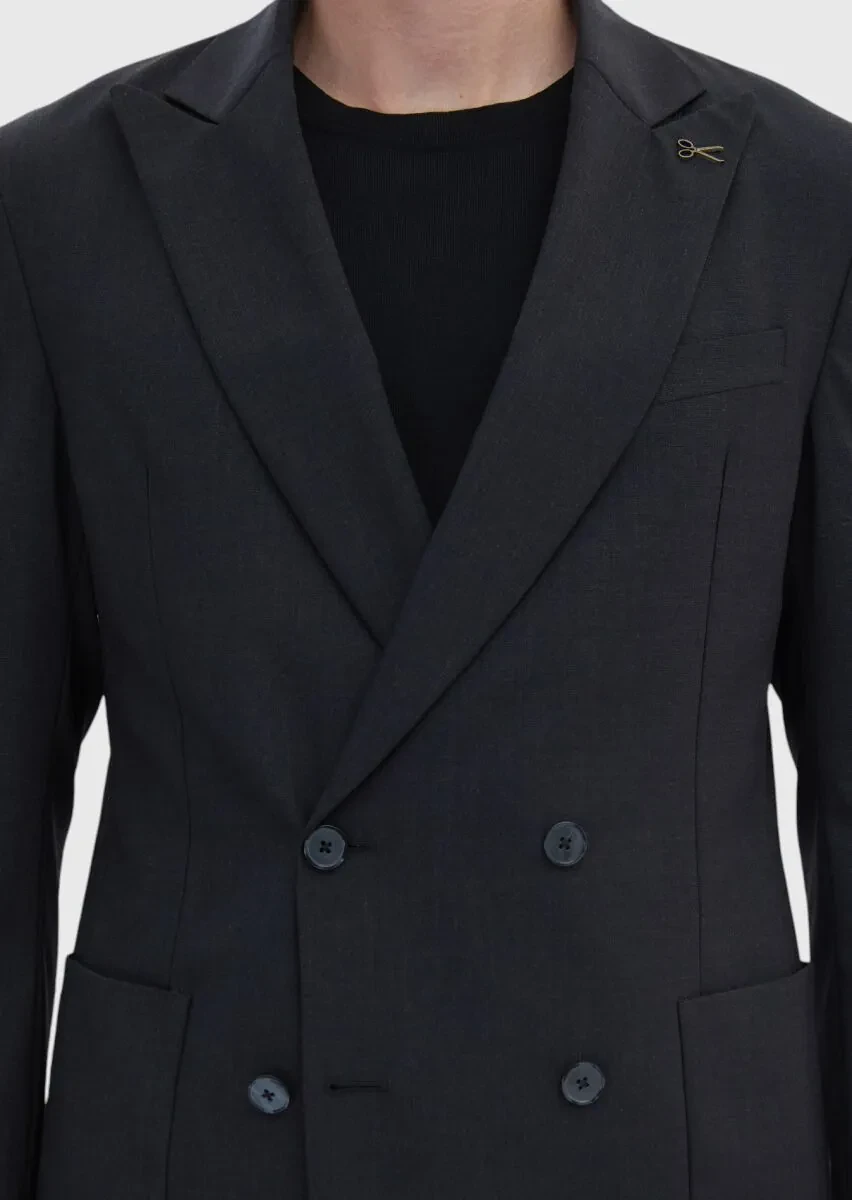 Hard Coal Striped Zerogravity Slim Fit Wool Blended Suit - 4