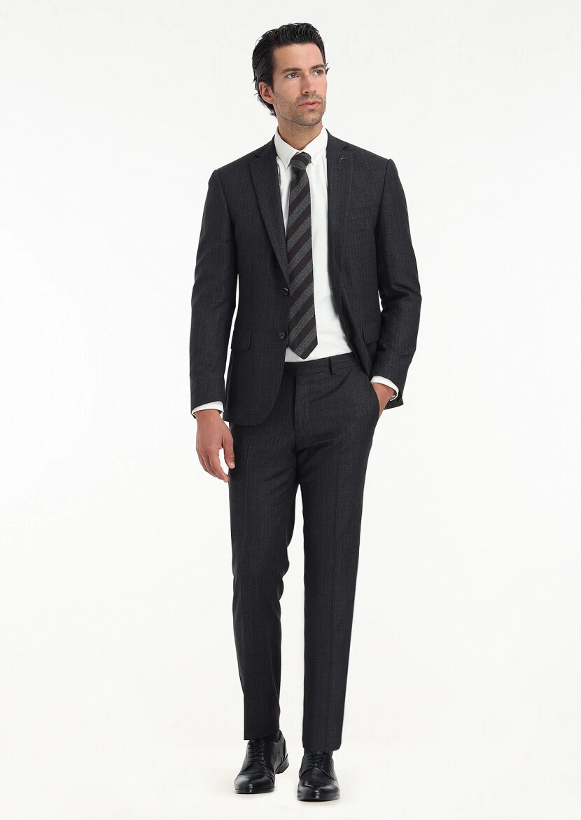 Hard Coal Striped Zeroweight Slim Fit 100% Wool Suit - 1