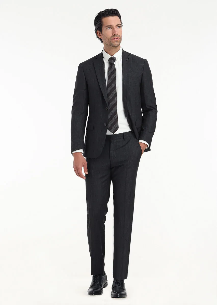 Hard Coal Striped Zeroweight Slim Fit 100% Wool Suit - 1