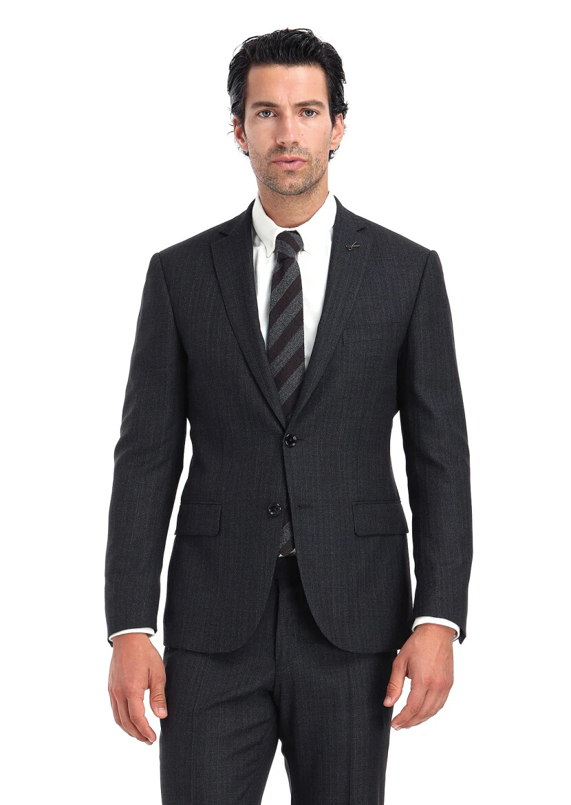Hard Coal Striped Zeroweight Slim Fit 100% Wool Suit - 2