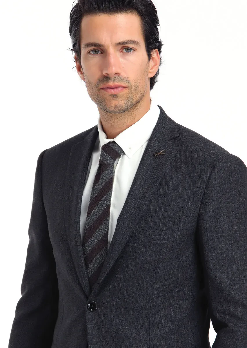 Hard Coal Striped Zeroweight Slim Fit 100% Wool Suit - 3