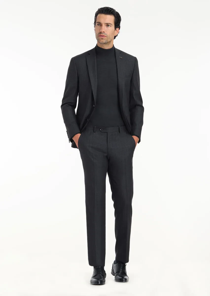 Hard Coal Striped Zeroweight Slim Fit 100% Wool Suit - 5