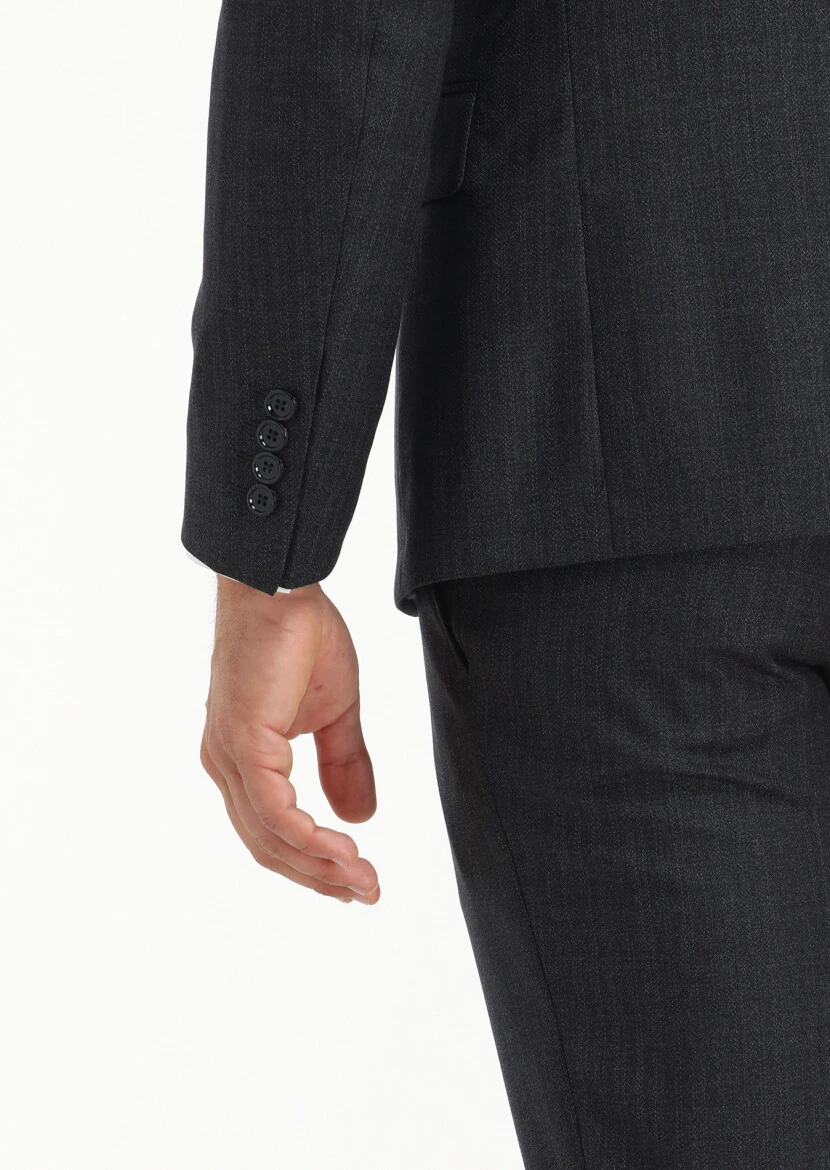 Hard Coal Striped Zeroweight Slim Fit 100% Wool Suit - 6