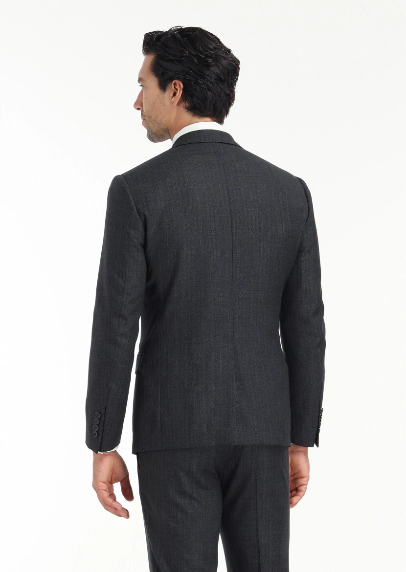 Hard Coal Striped Zeroweight Slim Fit 100% Wool Suit - 7