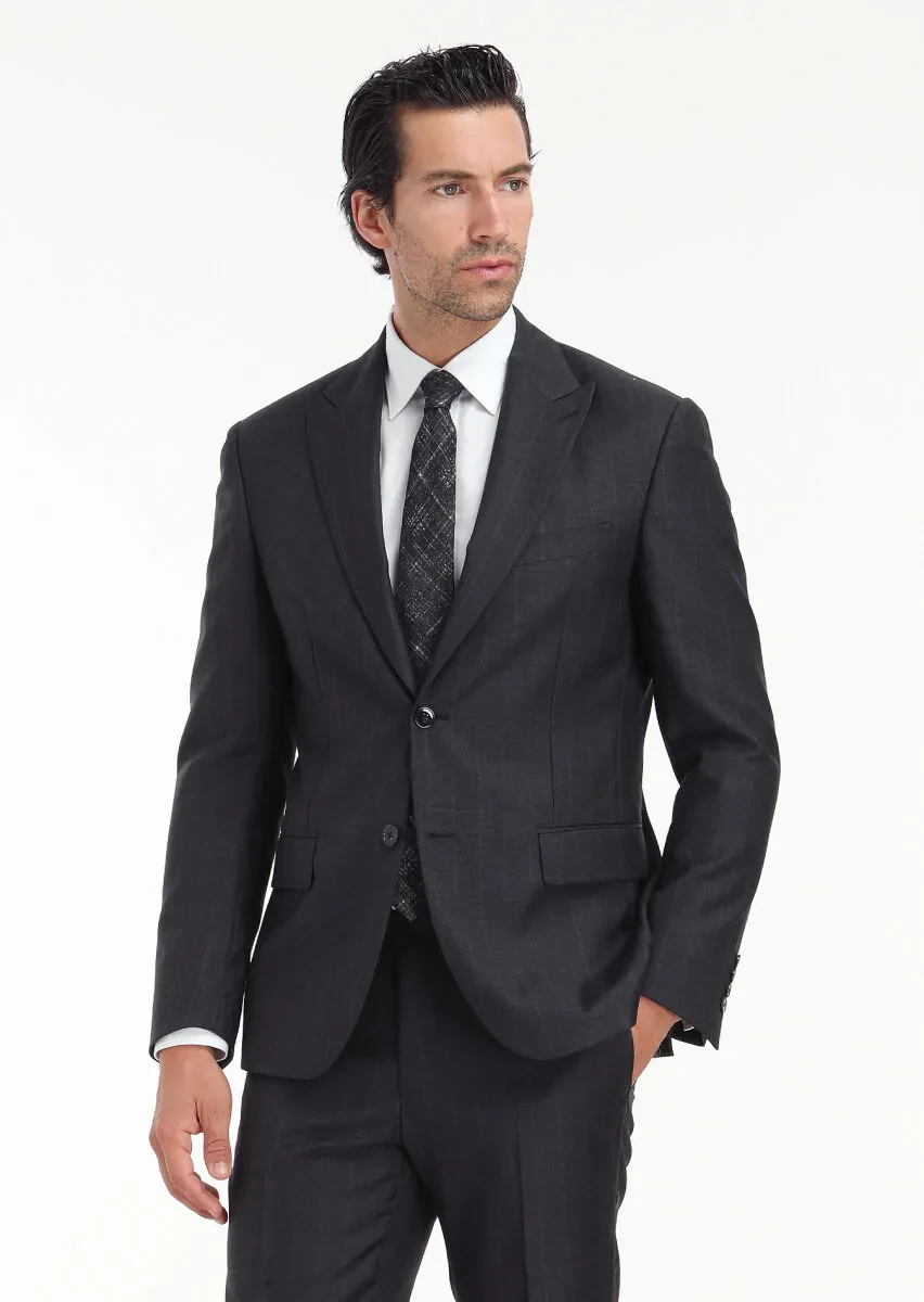 Hard Coal Striped Zeroweight Slim Fit 100% Wool Suit - 2
