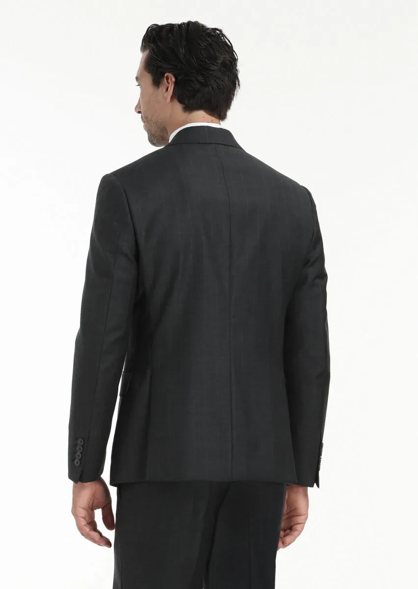 Hard Coal Striped Zeroweight Slim Fit 100% Wool Suit - 6