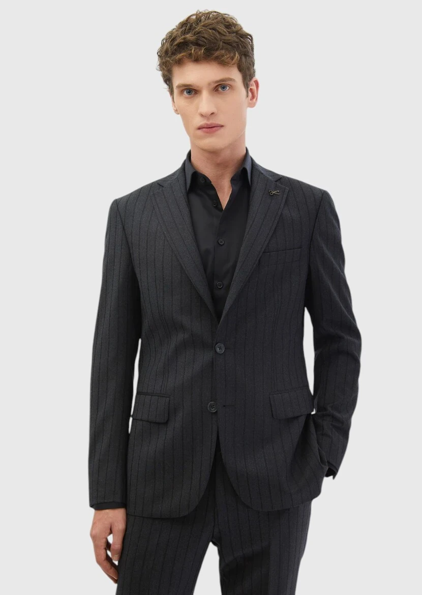 Hard Coal Striped Zeroweight Slim Fit 100% Wool Suit - RAMSEY