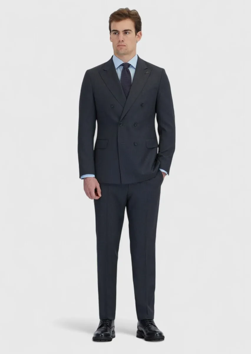 Hard Coal Striped Zeroweight Slim Fit 100% Wool Suit - 2