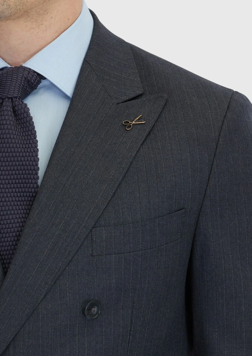 Hard Coal Striped Zeroweight Slim Fit 100% Wool Suit - 4