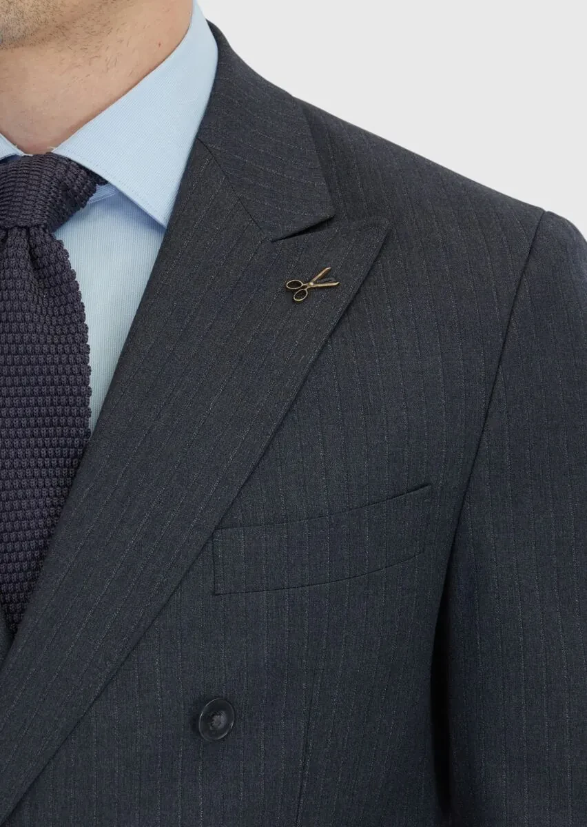 Hard Coal Striped Zeroweight Slim Fit 100% Wool Suit - 4